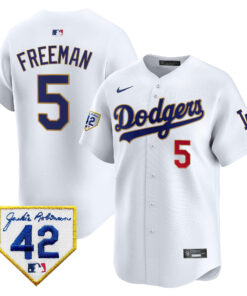 Freddie Freeman 5 Los Angeles Dodgers 2024 Jackie Robinson Patch Men Jersey - White