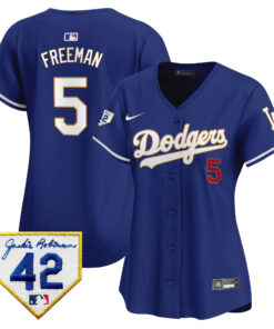 Freddie Freeman 5 Los Angeles Dodgers 2024 Jackie Robinson Patch Women Jersey - Royal
