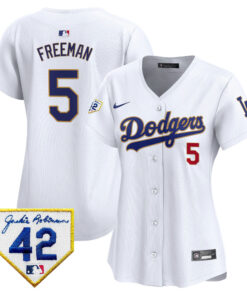 Freddie Freeman 5 Los Angeles Dodgers 2024 Jackie Robinson Patch Women Jersey - White