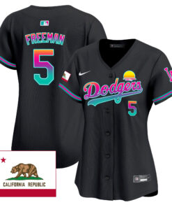 Freddie Freeman 5 Los Angeles Dodgers 2024 Los Angeles City Style California Republic Patch Women Jersey - Black
