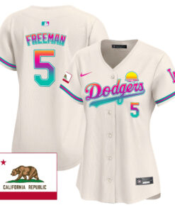 Freddie Freeman 5 Los Angeles Dodgers 2024 Los Angeles City Style California Republic Patch Women Jersey - Cream