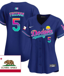 Freddie Freeman 5 Los Angeles Dodgers 2024 Los Angeles City Style California Republic Patch Women Jersey - Royal