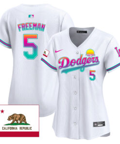 Freddie Freeman 5 Los Angeles Dodgers 2024 Los Angeles City Style California Republic Patch Women Jersey - White