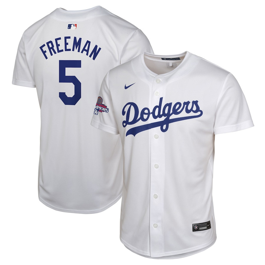 Freddie Freeman 5 Los Angeles Dodgers 2024 World Series Champions Home Game Player YOUTH Jersey - White
