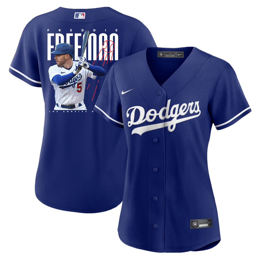 Freddie Freeman 5 Los Angeles Dodgers Signed Logo 2023 Alternate Player Women Jersey - Royal