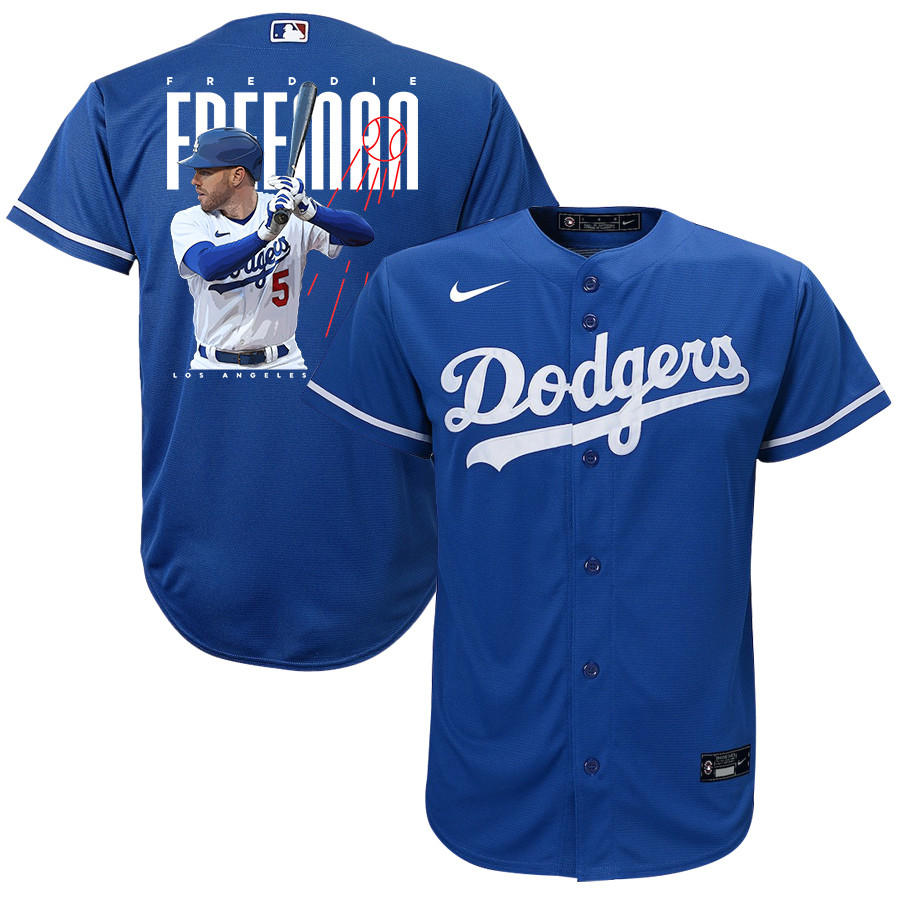 Freddie Freeman 5 Los Angeles Dodgers Signed Logo 2023 Alternate Player YOUTH Jersey - Royal