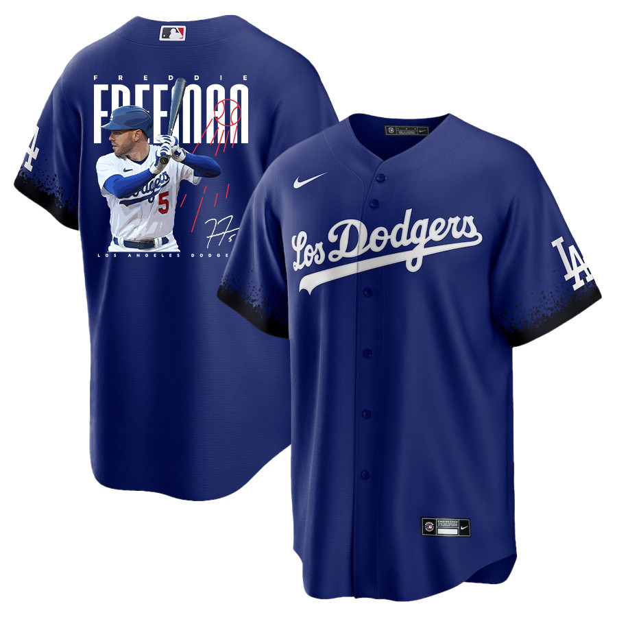 Freddie Freeman 5 Los Angeles Dodgers Signed Logo 2023 City Connect Player Men Jersey - Royal