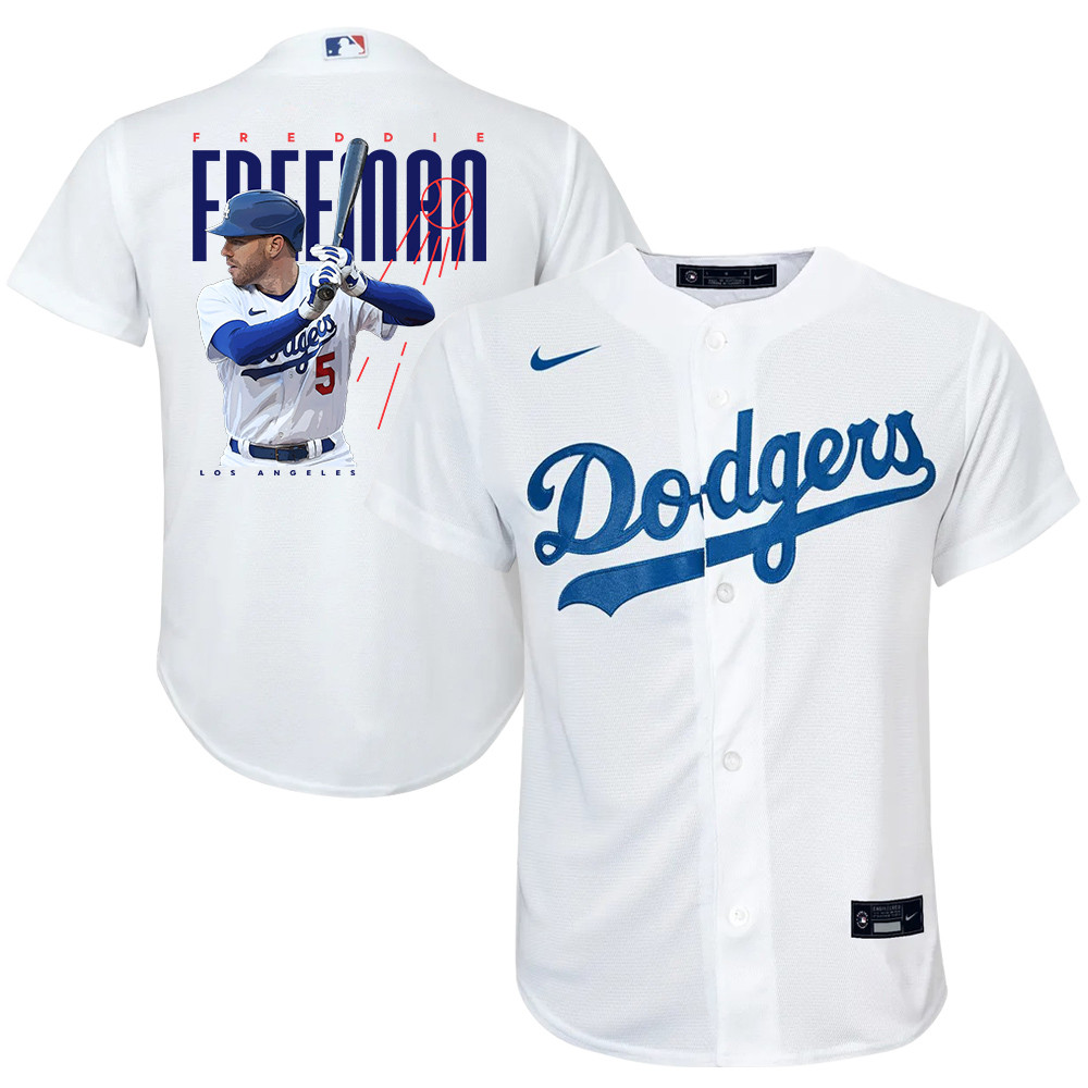 Freddie Freeman 5 Los Angeles Dodgers Signed Logo 2023 Home Player YOUTH Jersey - White