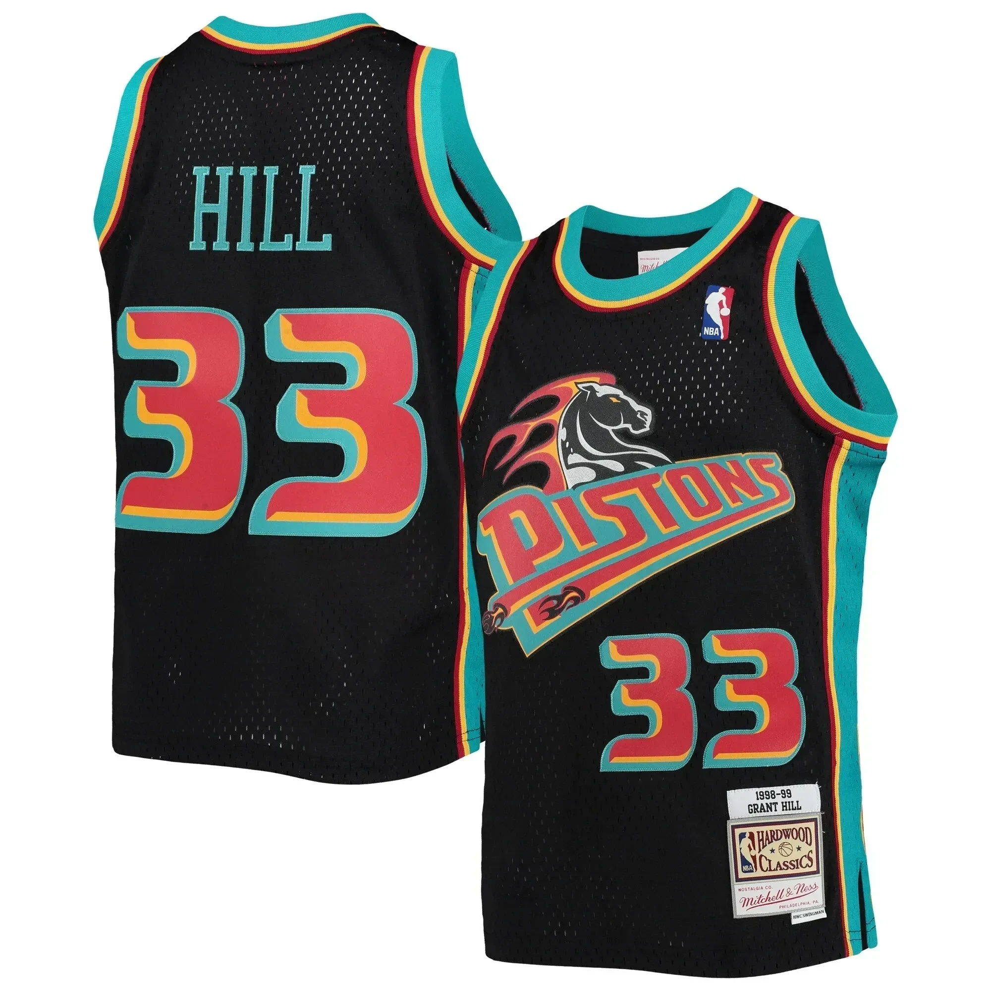 Grant Hill Detroit Pistons Mitchell & Ness Youth 1998-99 Hardwood Classics Reload Jersey â€“ Black - JS205