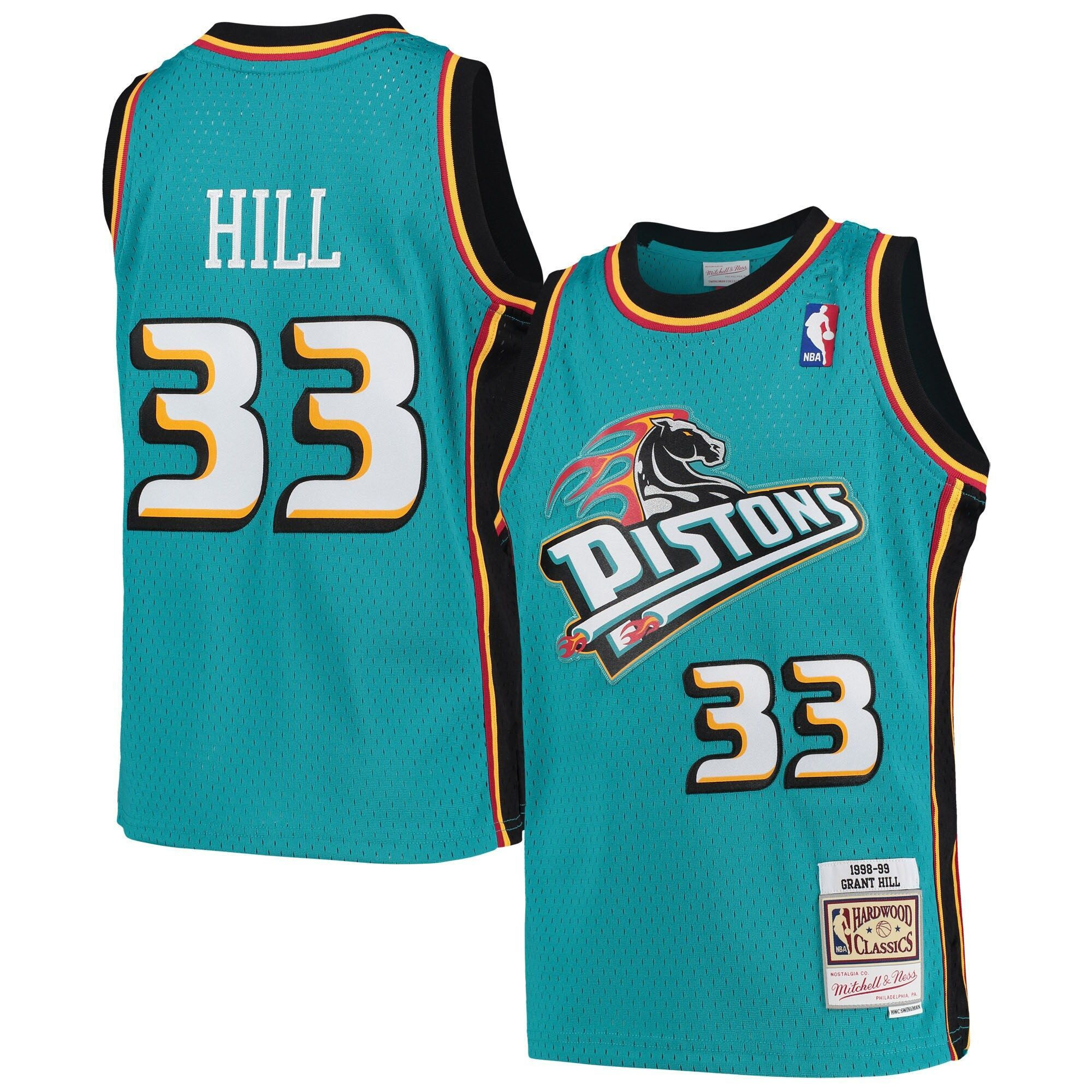 Grant Hill Detroit Pistons Mitchell & Ness Youth 1998-99 Hardwood Classics Swingman Jersey - Teal - JS620