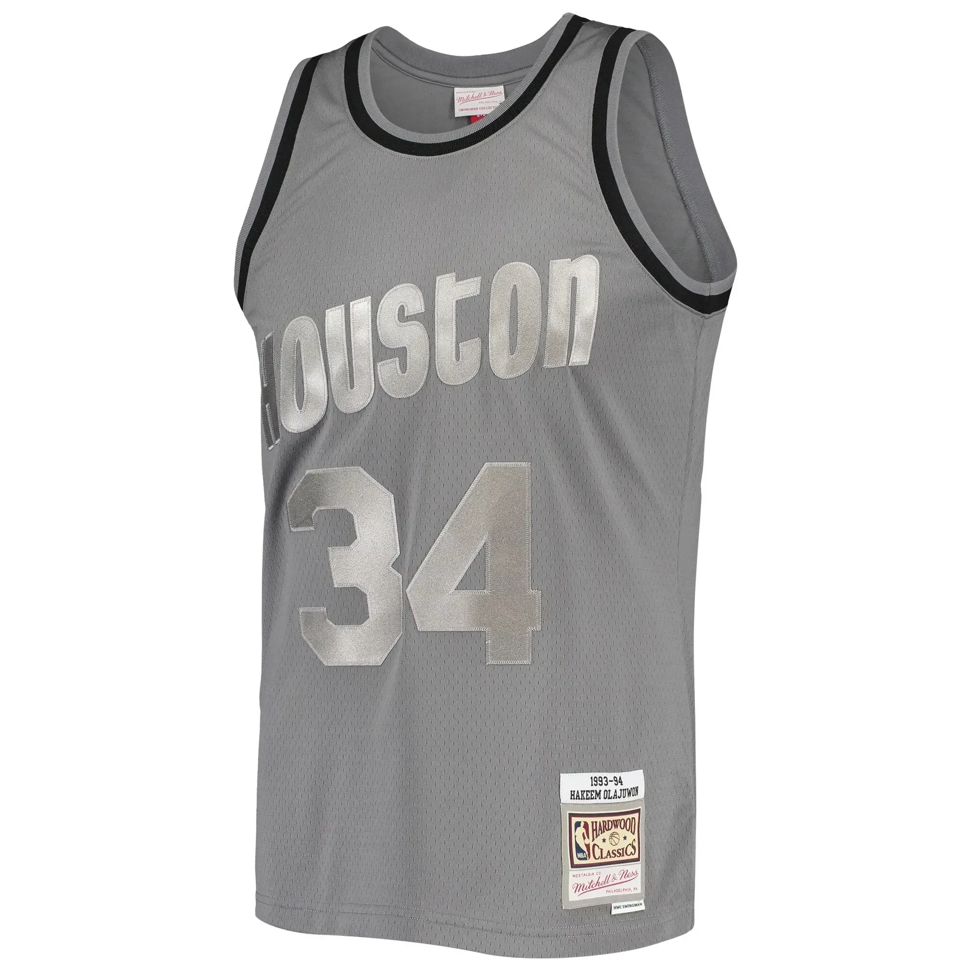 Hakeem Olajuwon Houston Rockets Mitchell & Ness Hardwood Classics Retired Player 1993/94 Metal Works Swingman Jersey â€“ Charcoal - JS847