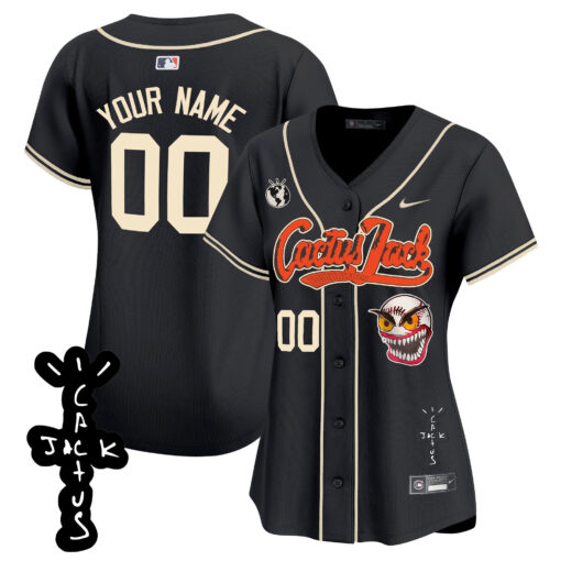 Houston Astros Cactus Jack Patch V2 Custom Women Jersey - Black