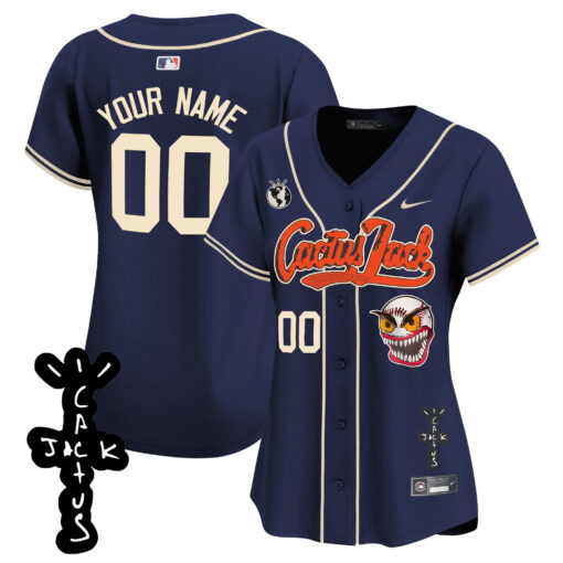 Houston Astros Cactus Jack Patch V2 Custom Women Jersey - Navy