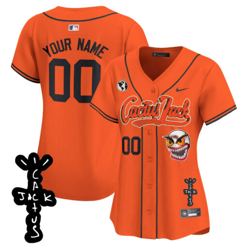 Houston Astros Cactus Jack Patch V2 Custom Women Jersey - Orange