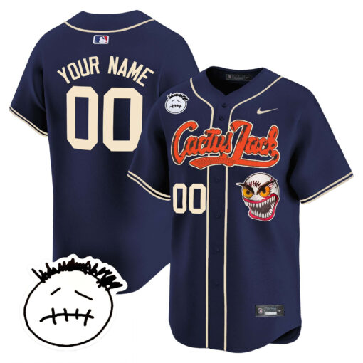 Houston Astros Cactus Jack Patch V3 Custom Men Jersey - Navy