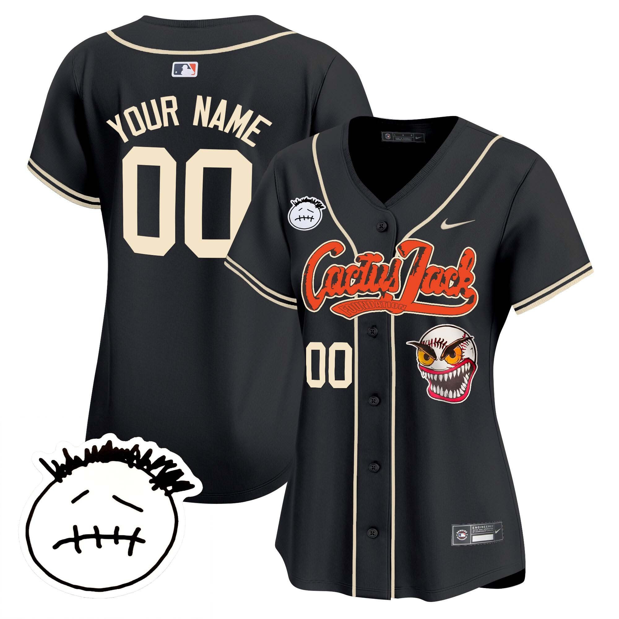 Houston Astros Cactus Jack Patch V3 Custom Women Jersey - Black