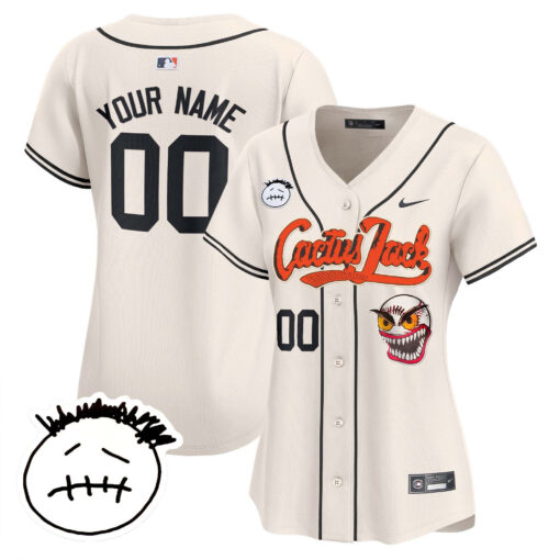 Houston Astros Cactus Jack Patch V3 Custom Women Jersey - Cream