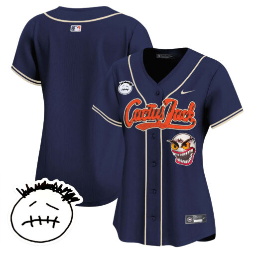 Houston Astros Cactus Jack Patch V3 Women Jersey - Navy