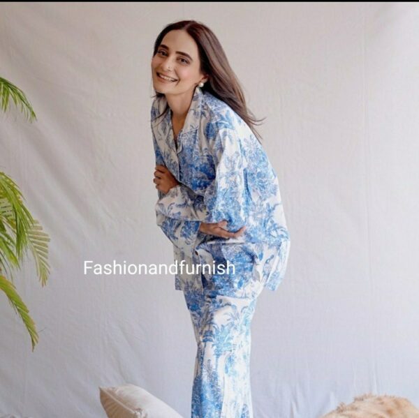 Womens cotton pj's, Soft cotton pajama Set trousers shirts, Unique printed pyjama set, Block Print pj set - Image 2