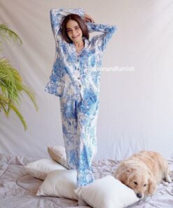 Womens cotton pj's, Soft cotton pajama Set trousers shirts, Unique printed pyjama set, Block Print pj set