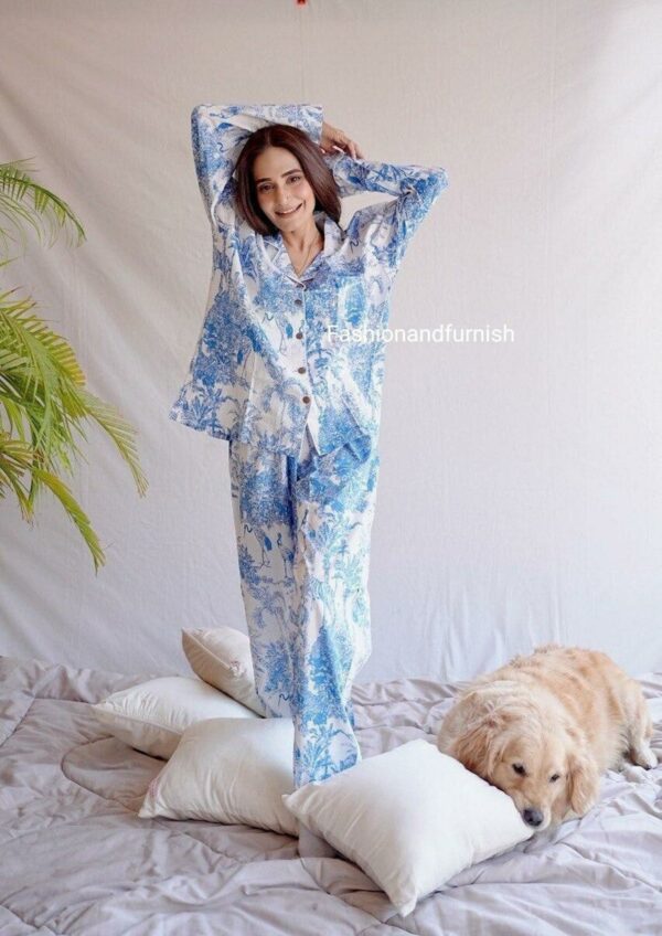 Womens cotton pj's, Soft cotton pajama Set trousers shirts, Unique printed pyjama set, Block Print pj set