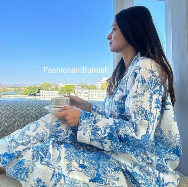 Womens cotton pj's, Soft cotton pajama Set trousers shirts, Unique printed pyjama set, Block Print pj set - Image 3