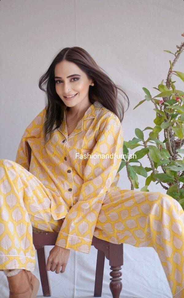 Womens cotton pj's, Soft cotton pajama Set trousers shirts, Unique printed pyjama set, Block Print pj set - Image 6
