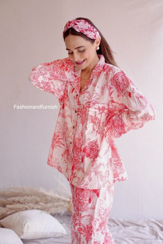 Womens cotton pj's, Soft cotton pajama Set trousers shirts, Unique printed pyjama set, Block Print pj set - Image 5