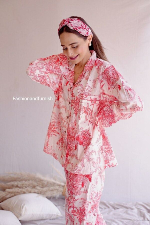 Womens cotton pj's, Soft cotton pajama Set trousers shirts, Unique printed pyjama set, Block Print pj set - Image 5