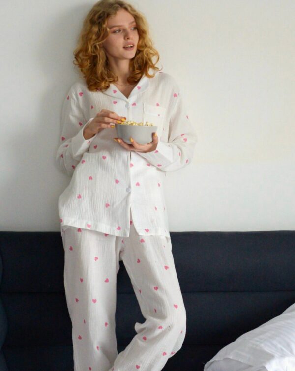 Muslin Pajama Double Gauze Muslin sleepwear Organic Cotton Set Crinkle cotton pajamas Bridal Bachelorette pajama set Muslin marle loungewear - Image 4