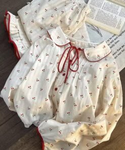 Cherry Cotton Loungewear / Cotton Pajama Set / Lovely Pajamas / Summer Pajamas / Gift for her / Gift for women / Gift for mom