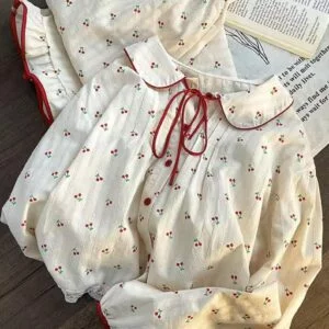 Cherry Cotton Loungewear / Cotton Pajama Set / Lovely Pajamas / Summer Pajamas / Gift for her / Gift for women / Gift for mom