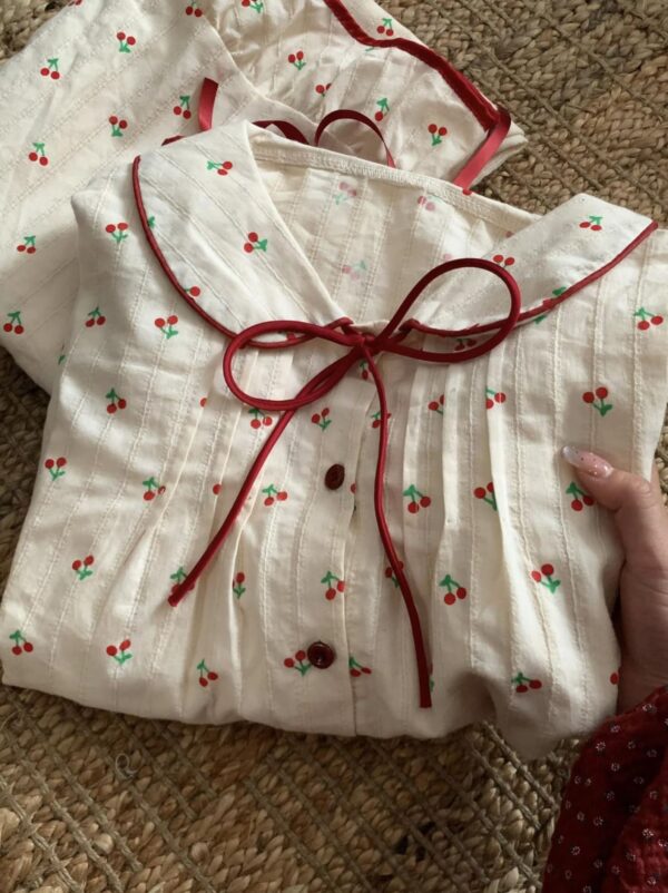 Cherry Cotton Loungewear / Cotton Pajama Set / Lovely Pajamas / Summer Pajamas / Gift for her / Gift for women / Gift for mom - Image 2