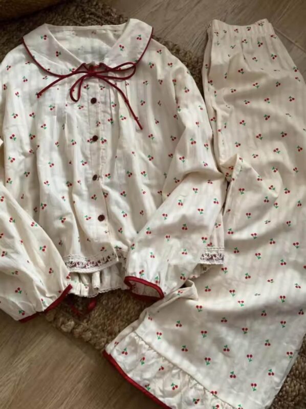Cherry Cotton Loungewear / Cotton Pajama Set / Lovely Pajamas / Summer Pajamas / Gift for her / Gift for women / Gift for mom - Image 7