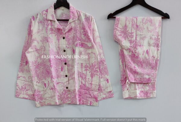 Womens cotton pj's, Soft cotton pajama Set trousers shirts, Unique printed pyjama set, Block Print pj set - Image 7