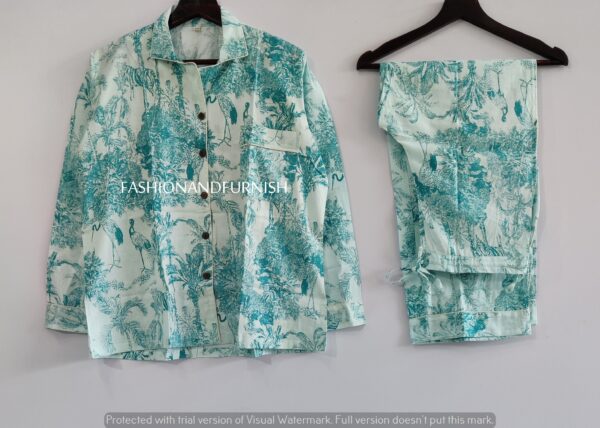 Womens cotton pj's, Soft cotton pajama Set trousers shirts, Unique printed pyjama set, Block Print pj set - Image 9