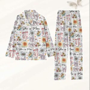 She Is Mom Coquette Bow Pajamas Set, Christian Women Pajamas, Mom Life Holiday Pajamas, Bible Verses Pjs, Mother's Day Gifts