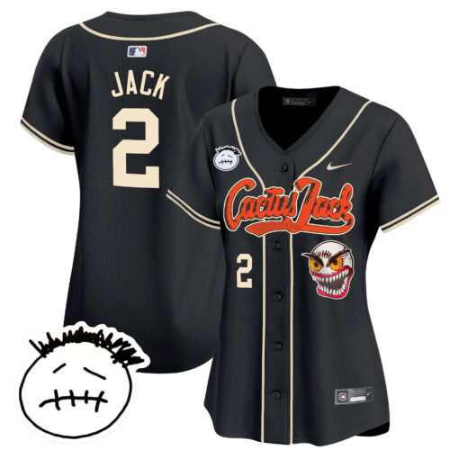 Jack 2 Houston Astros Cactus Jack Patch V3 Women Jersey - Black