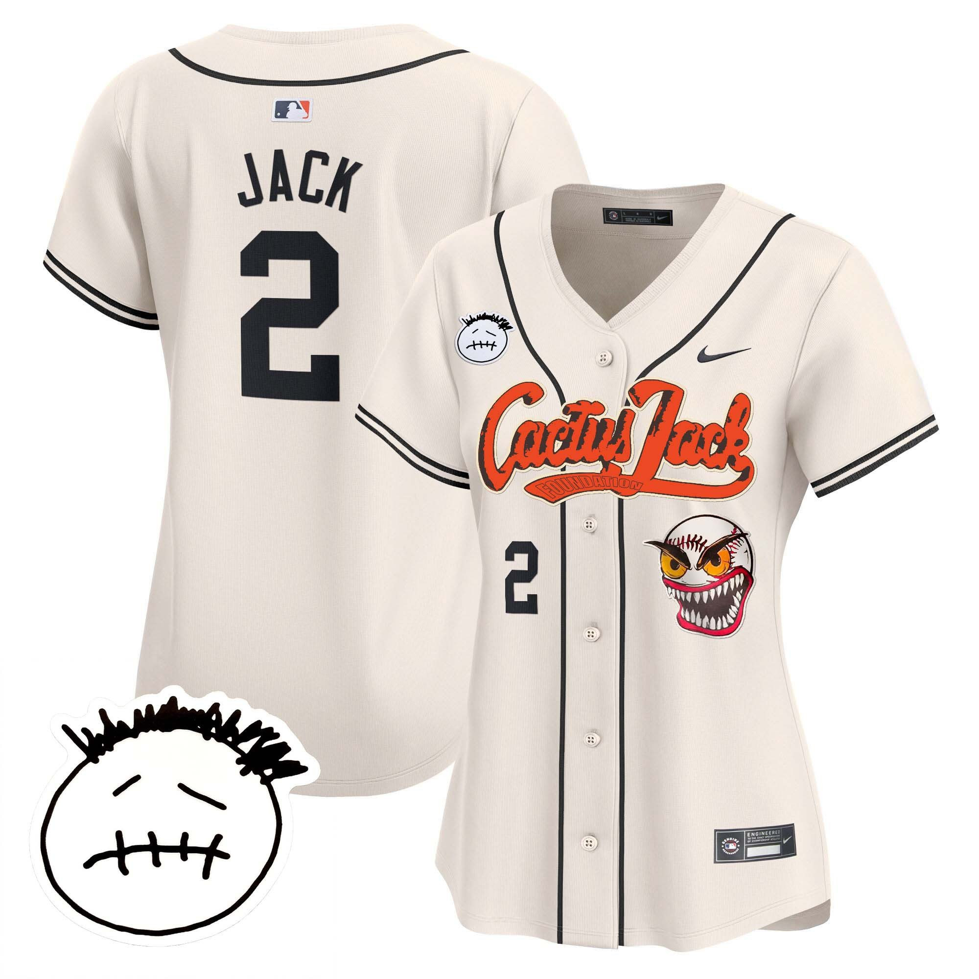 Jack 2 Houston Astros Cactus Jack Patch V3 Women Jersey - Cream