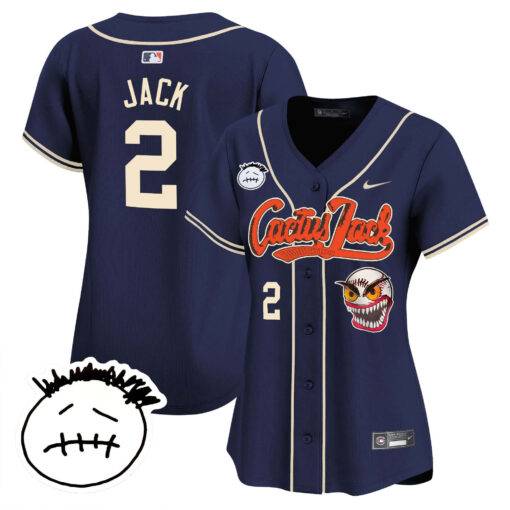 Jack 2 Houston Astros Cactus Jack Patch V3 Women Jersey - Navy