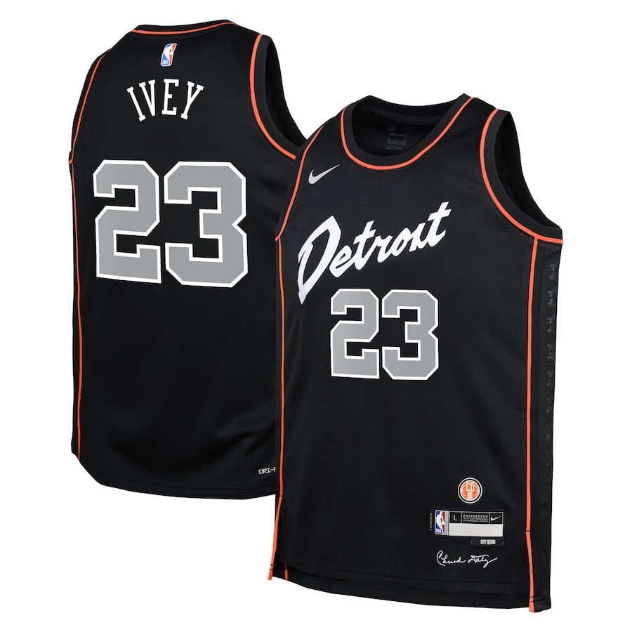 Jaden Ivey 23 Detroit Pistons 2023/24 City Edition Swingman YOUTH Jersey - Black - JS308