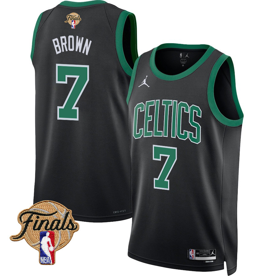 Jaylen Brown 7 Boston Celtics 2024 FINALS PATCH Swingman Jersey - Statement Edition - Black - JS747