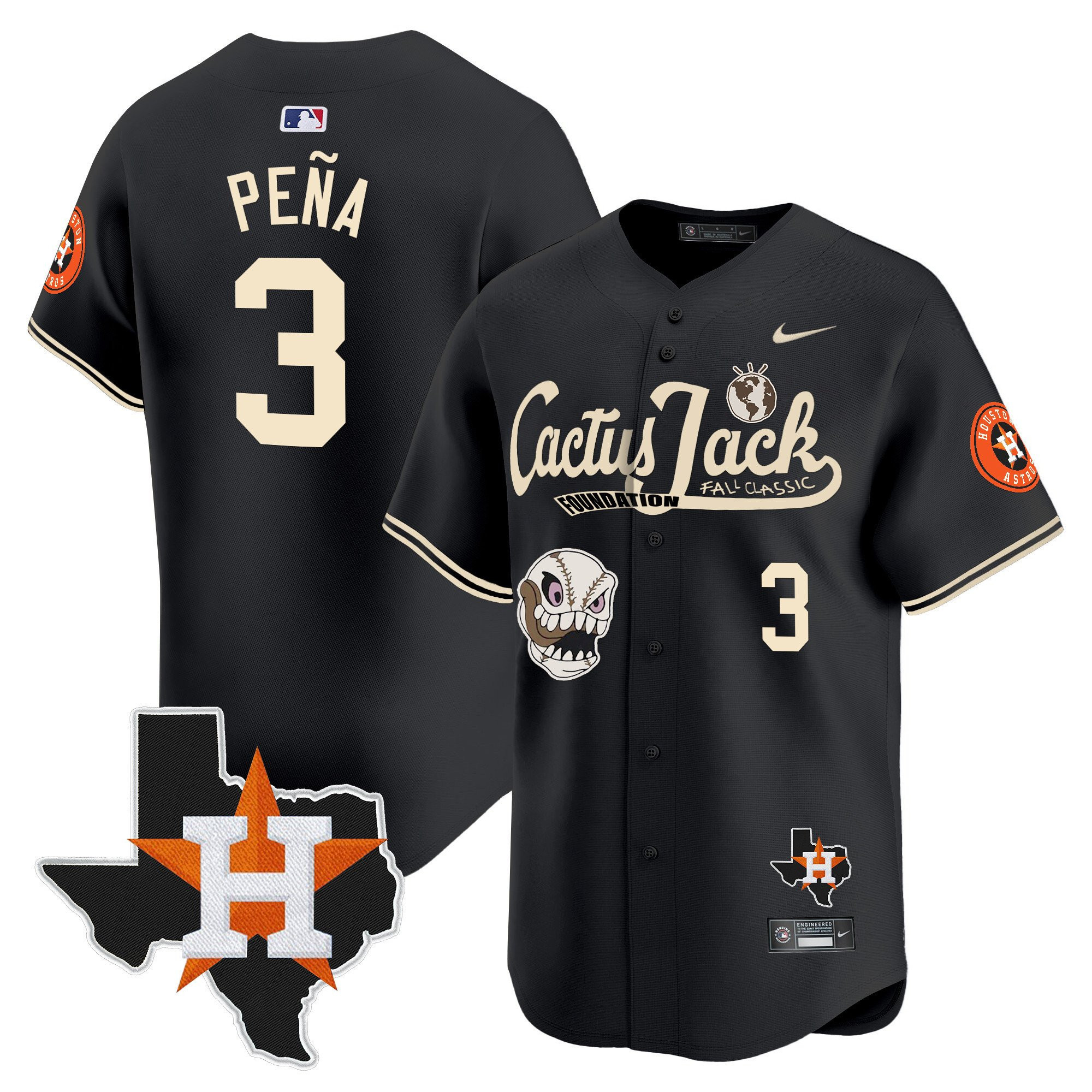 Jeremy Pena 3 Houston Astros Cactus Jack Foundation Fall Classic Black Limited Jersey - Men