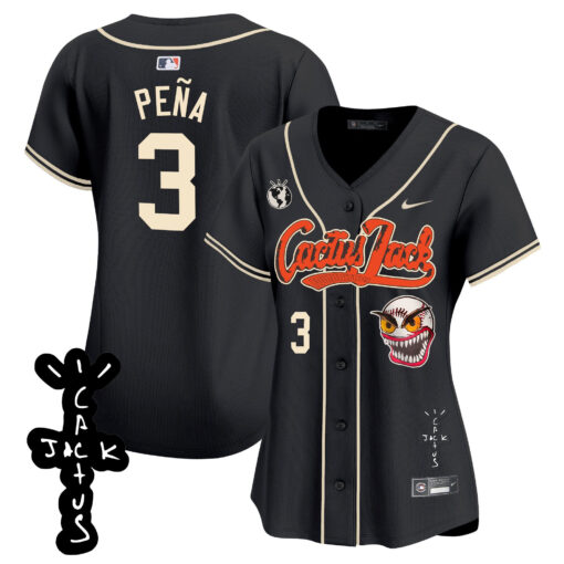 Jeremy Pena 3 Houston Astros Cactus Jack Patch V2 Women Jersey - Black