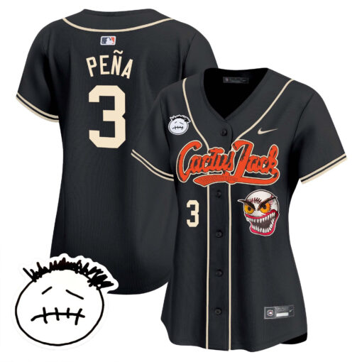 Jeremy Pena 3 Houston Astros Cactus Jack Patch V3 Women Jersey - Black