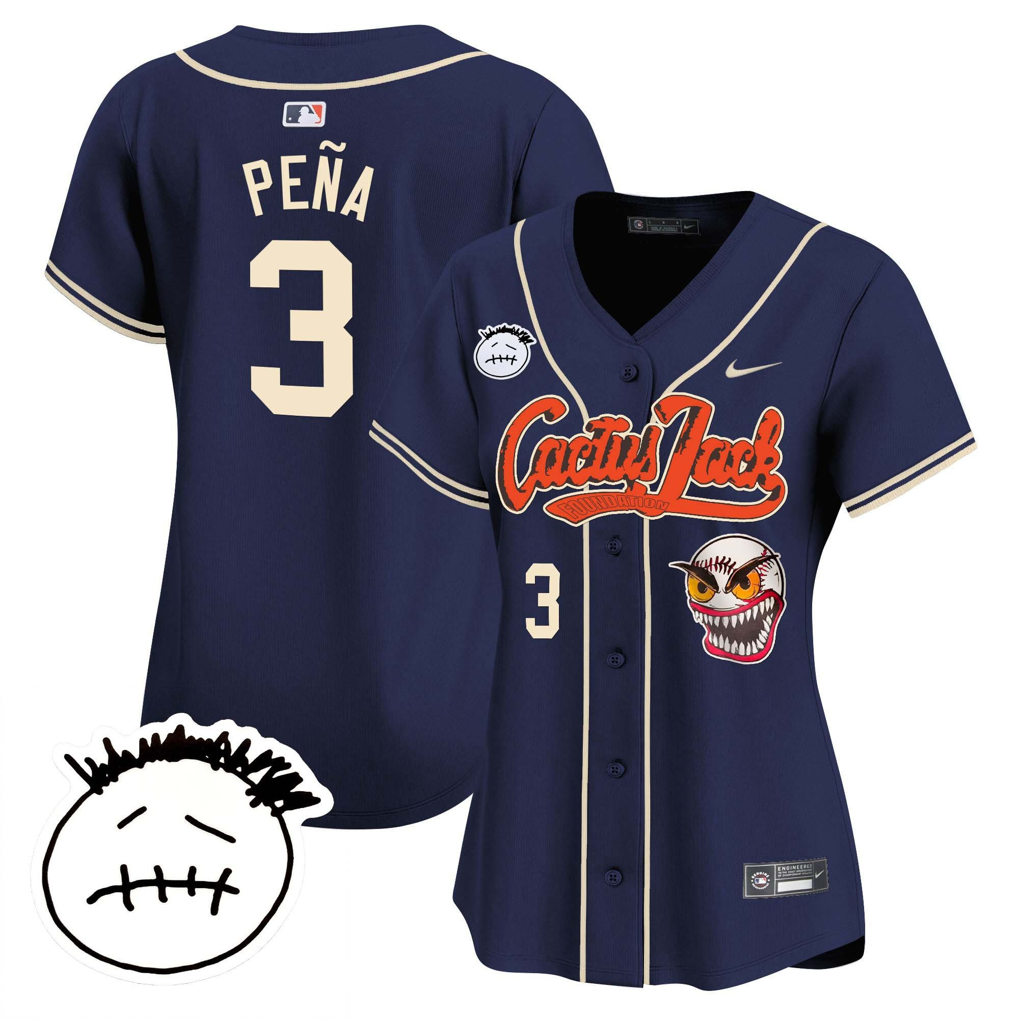 Jeremy Pena 3 Houston Astros Cactus Jack Patch V3 Women Jersey - Navy