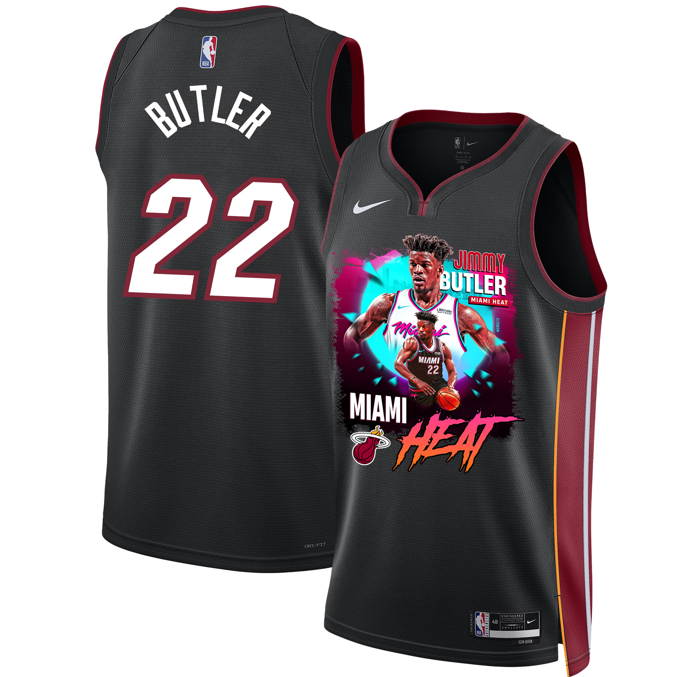 Jimmy Butler 22 Miami Heat's Gritty Leader 2023 NBA Champions Swingman Jersey - Black - JS560