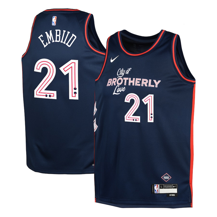 Joel Embiid 21 Philadelphia 76ers 2023/24 City Edition Swingman YOUTH Jersey - Navy - JS216