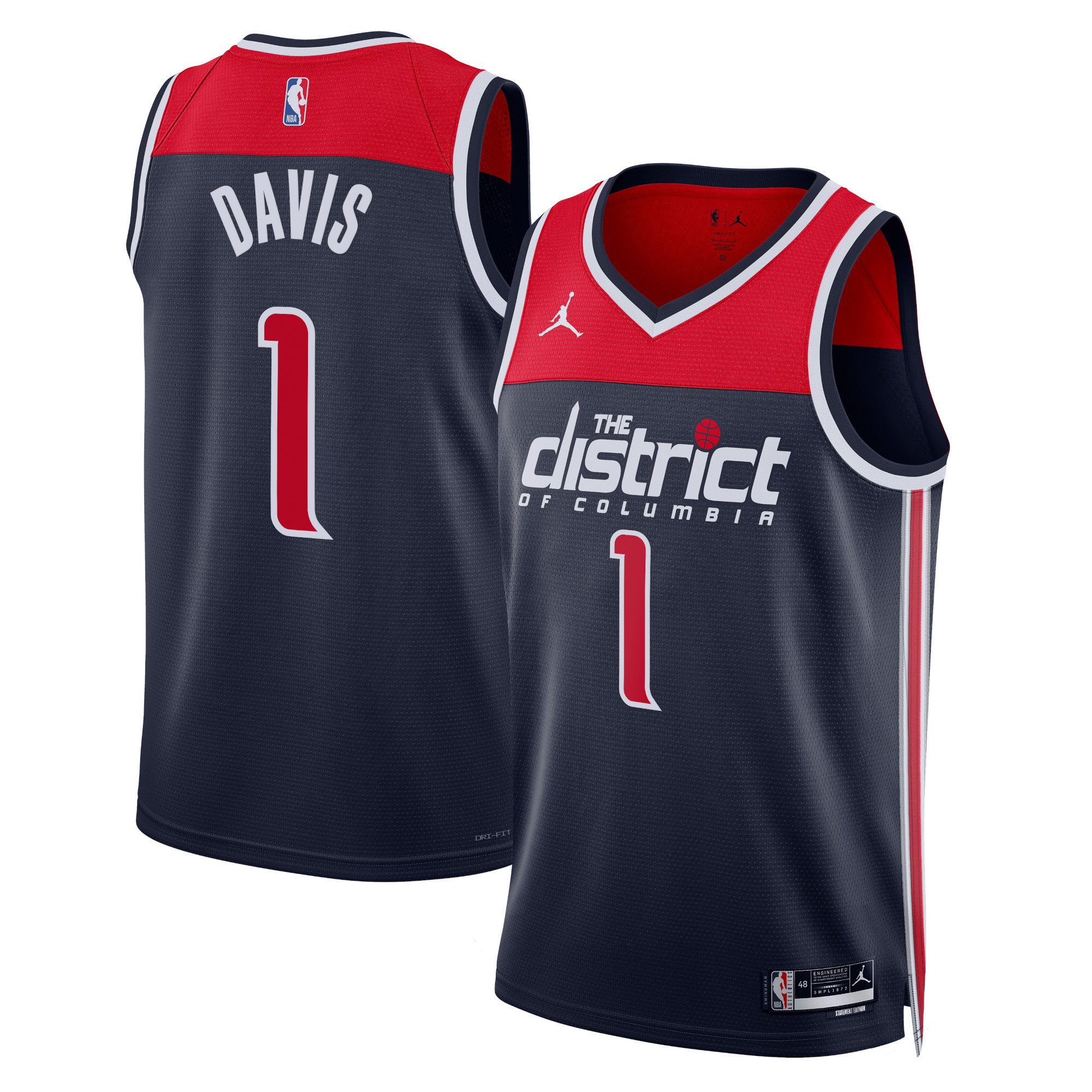 Johnny Davis 1 Washington Wizards Unisex 2024/25 Swingman Jersey - Statement Edition - Navy - JS944