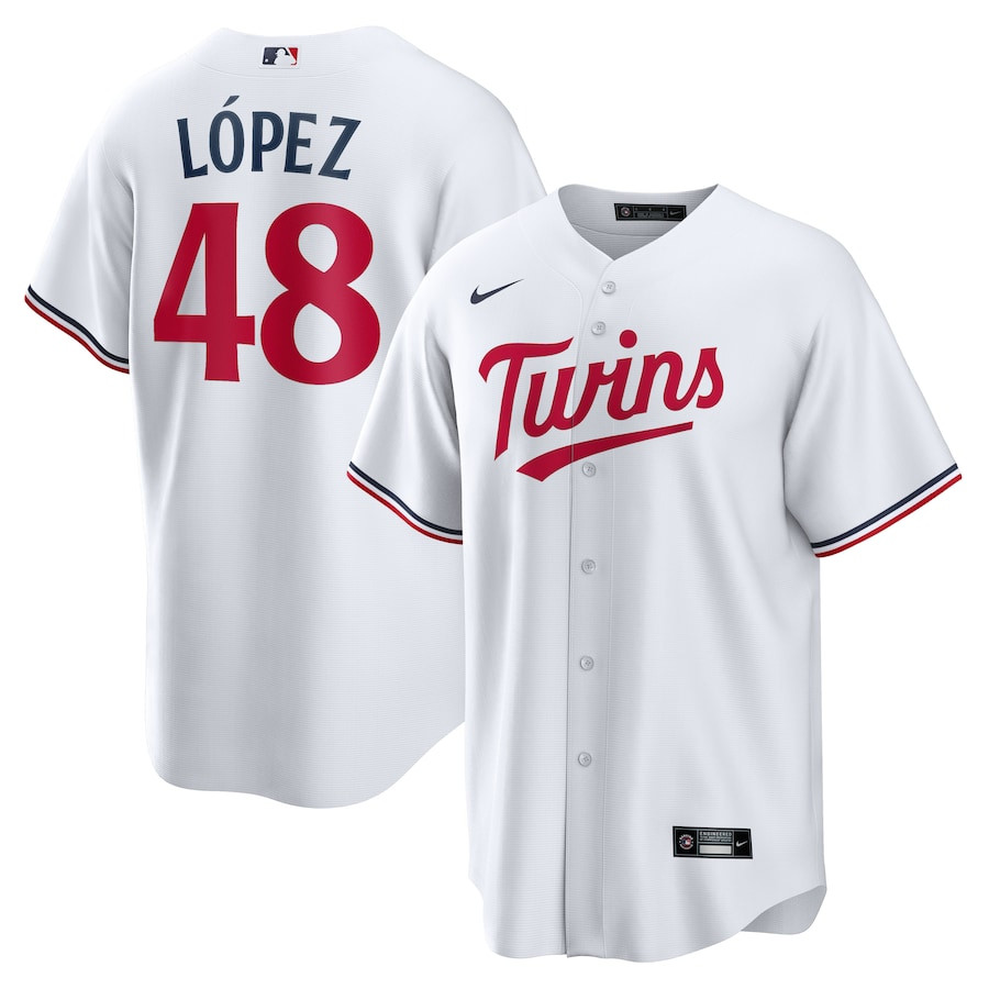 Jorge LÃ³pez 48 Minnesota Twins Team Logo Home Men Jersey - White